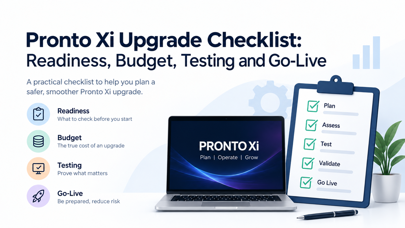 Pronto Xi Upgrade Checklist: Readiness, Budget, Testing and Go-Live